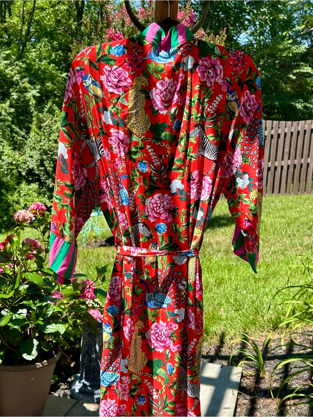 Room Service Safari Floral Kimono Robe NWT Medium Rayon Belted - Picture 9 of 11